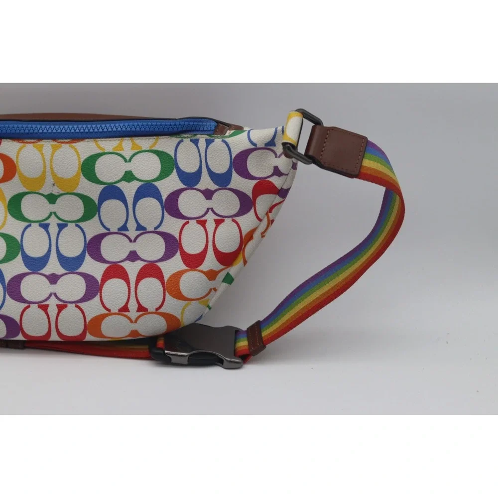 Coach Pride Rainbow Signature C Belt Bag Brown Leather Fanny Pack Crossbody - Picture 7 of 10